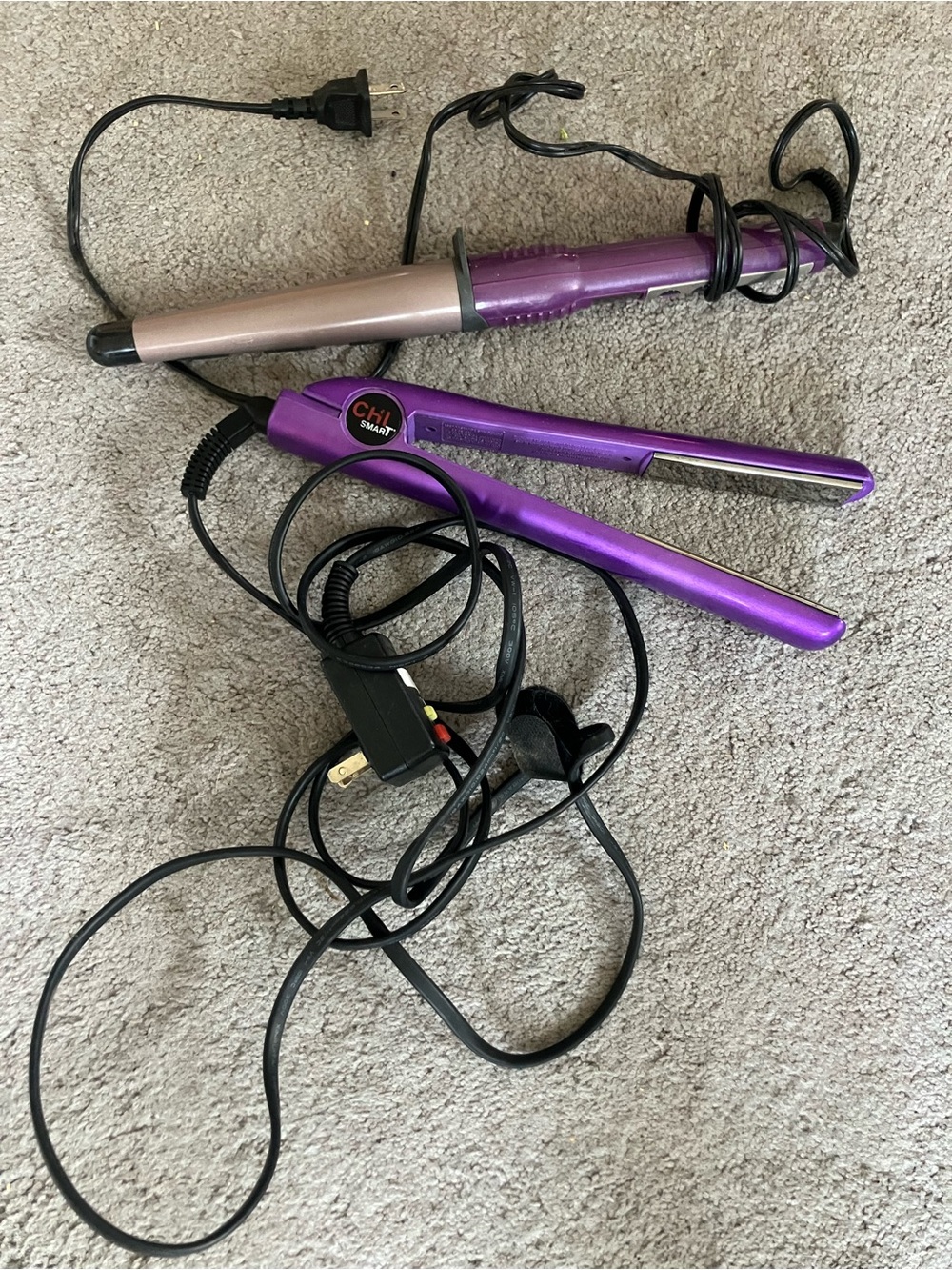 Purple Ceramic Hair Straightener (Chi Smart)  and Curling Iron (Conair) Set